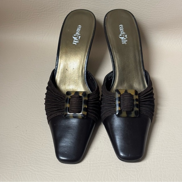 East 5th Womens Leather Slip-On Grace  Mule Heels Square Toe Size 7.5 - Picture 2 of 7